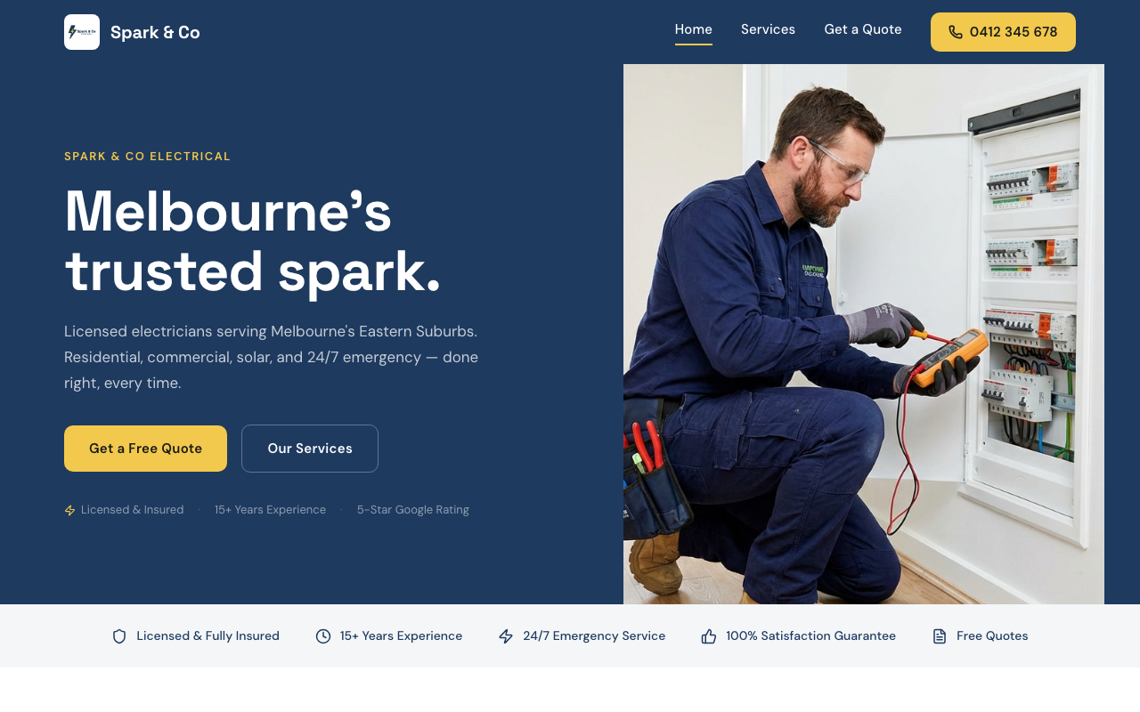 Spark & Co Electrical website homepage screenshot